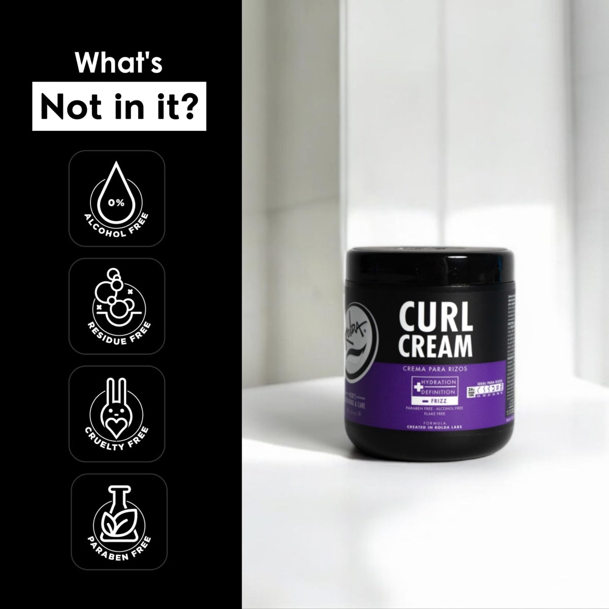 Rolda Curl Cream - Curly Hair Products for Men - Anti Frizz Curl Defining Cream with Oil Blend - Hydrates, Enhances Shine & Texture - Nourishes & Softens Strands - Non-Greasy & Lightweight (17.63 oz)