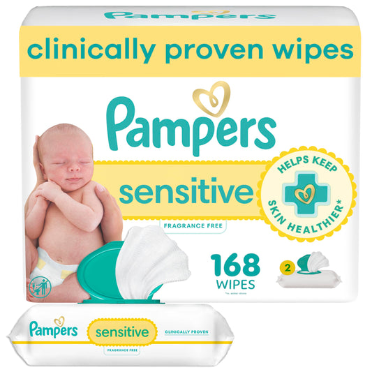 Pampers Sensitive Baby Wipes, Unscented, Fragrance Free, Clinically Proven, Water Based, Hypoallergenic, Multi-Use, Hand Wipes, 1008 Wipes Total (18X Flip-Top Packs)