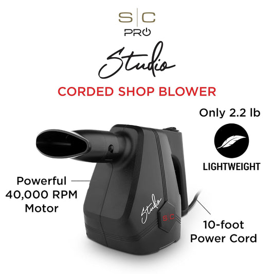 StyleCraft Studio Corded Handheld Shop Blower with Attachments, Black