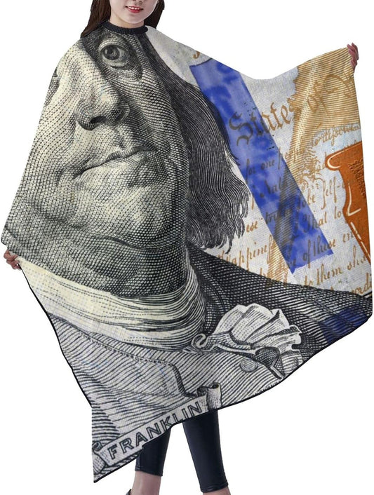 ONE TO PROMISE Professional Barber Cape with USA Dollar Bill Pattern, Waterproof Haircut Apron for Adult Men and Women, Lightweight Hairdresser Salon Cape for Hair Stylist, Barber, and Home Use