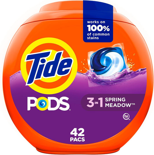 Tide PODS laundry detergent pacs, 3-in-1 Stain Remover, Odor Fighter, Color Protector, 76 Count, HE compatible, Spring Meadow Scent