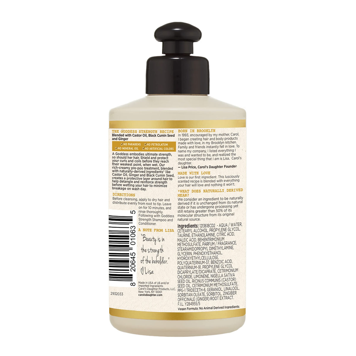 Carol's Daughter Goddess Strength Fortifying Shampoo For Wavy, Coily and Curly Hair, Sulfate Free Shampoo with Castor Oil for Weak Hair, 11 Fl Oz