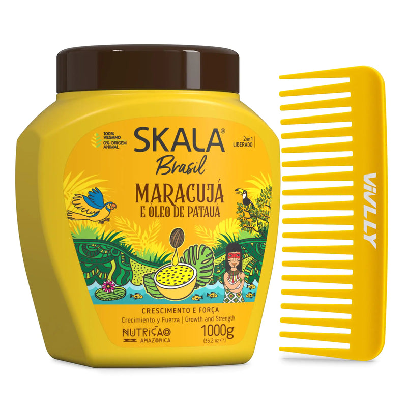 Skala Passion Fruit & Patauá Oil (Maracuja) Hair Care 1000g - Brazilian Treatment Cream - Sulfate Paraben Silicone Free - Includes Free Comb (Comb Color May Vary)