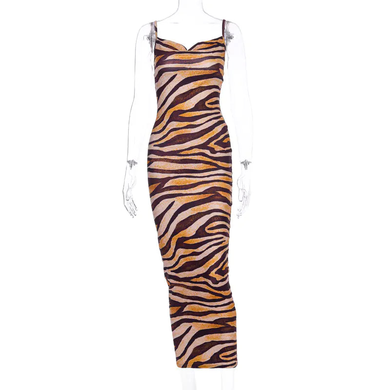 Slim Fit Tiger Print Sleeveless Dress