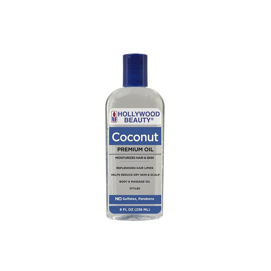 Hollywood Beauty Coconut Hair Oil, 8oz Bottle, Moisturizes Hair & Skin, Replenishes Important Hair Lipids, Body & Massage Oil, Helps Releve Scalp Dryness, Reduces Dandruff