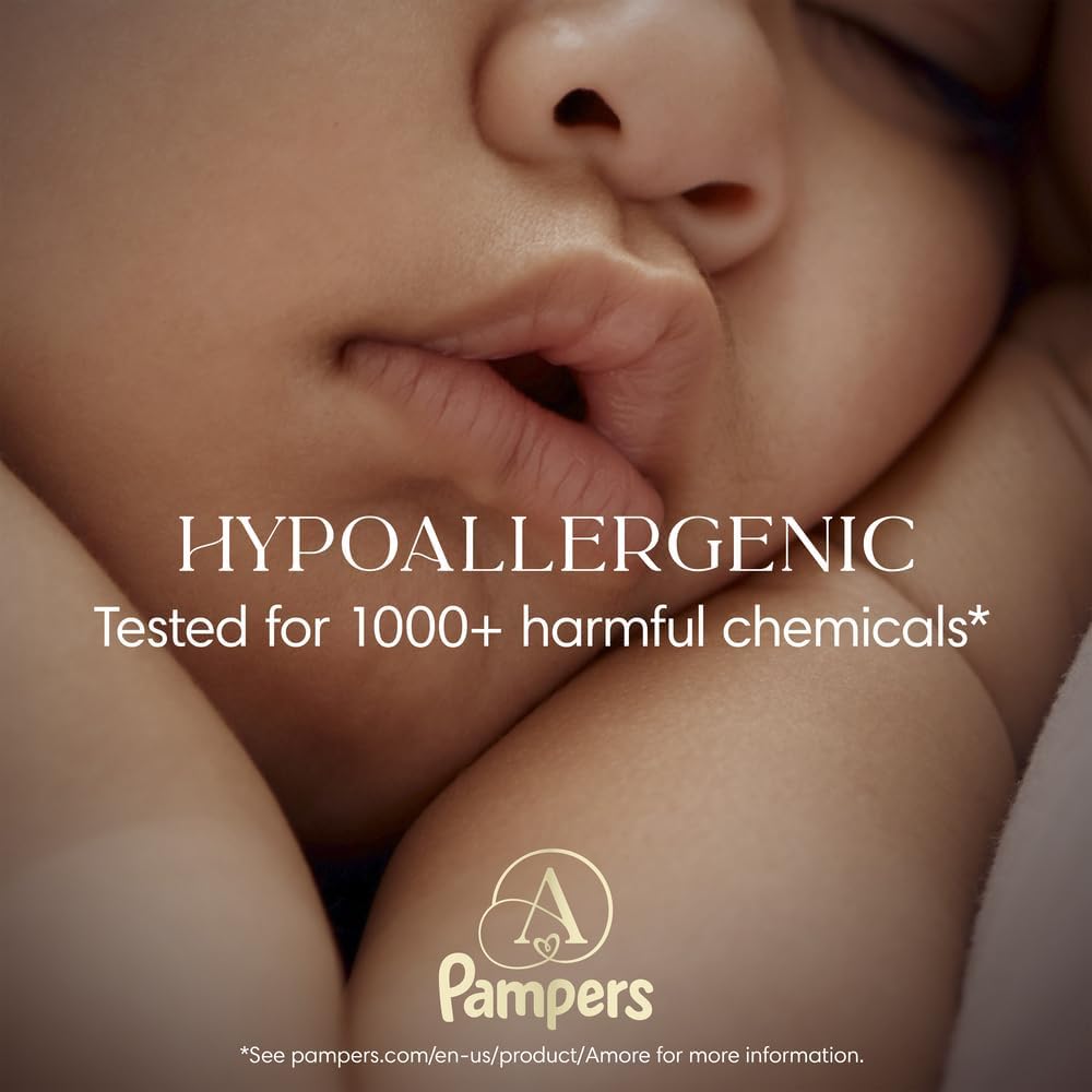 Pampers Amore, Size 4 (15-34 lbs), 150 Count, Our Best Diaper – Hypoallergenic & Fragrance Free, Up to 100% Leakproof, Soft as Cashmere