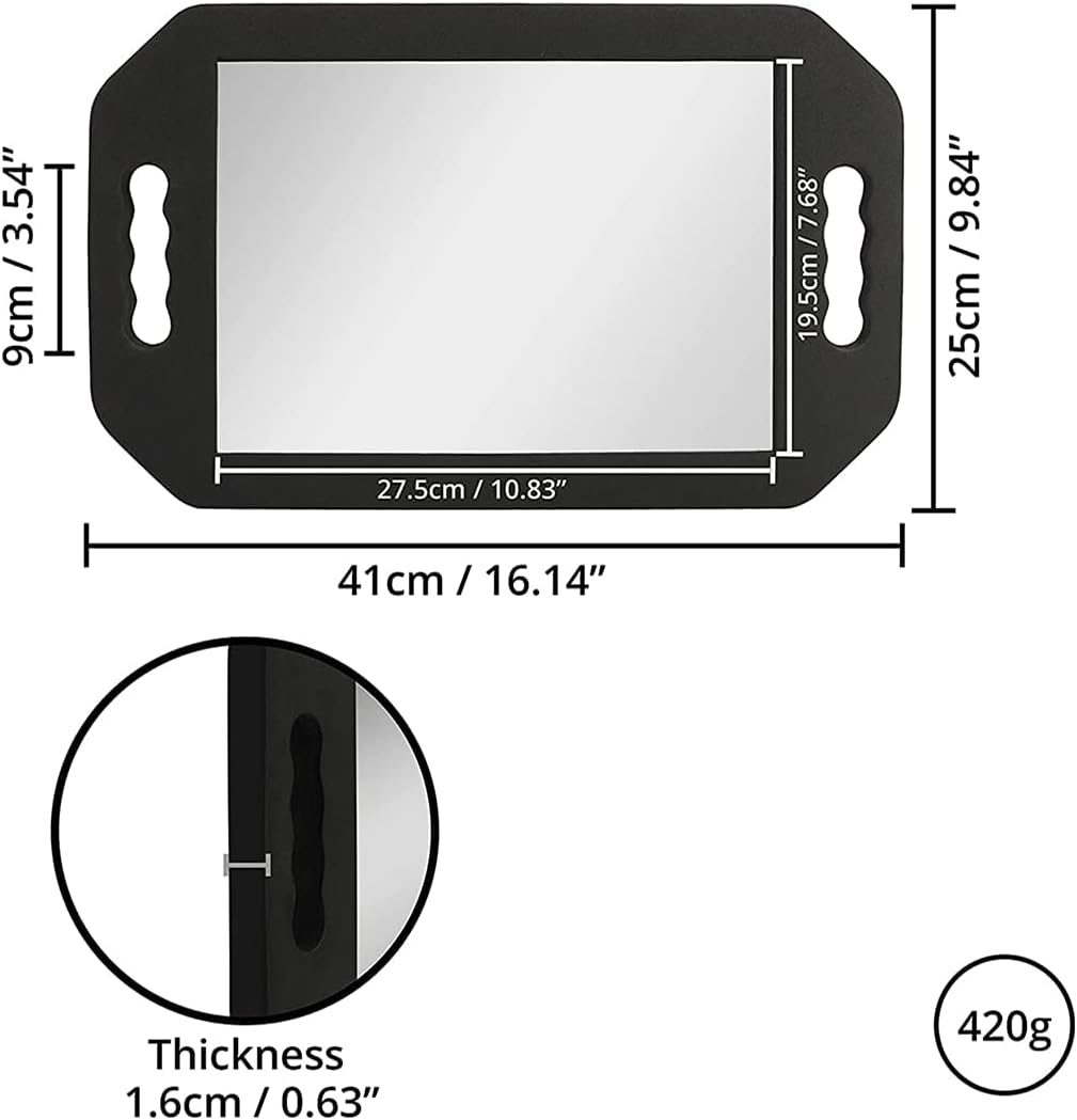 HREW Handle Mirror Large Rectangular Hand Held Mirror with Double Handle - Lightweight Hair Salon Equipment Hairstylist and Barber Accessories (1Pcs Rectangle)