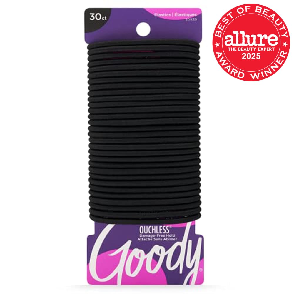 Goody Ouchless Elastic Hair Ties, 30 Ct, Blone, 4MM Rubber Bands, Pain-Free