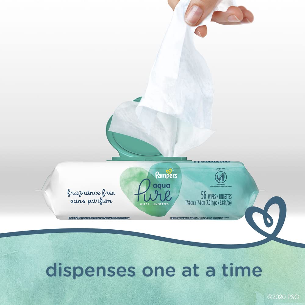 Pampers Aqua Pure Baby Wipes, 99% Water, Fragrance Free, Unscented, Water Based, Multi-Use, 896 Wipes Total (16X Flip-Top Packs) [Packaging May Vary]