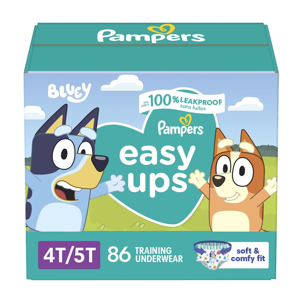 Easy Ups Girls & Boys Potty Training Pants, Size 5 (3T-4T), 124 Count, Bluey Absorbent Pull Up Training Underwear, Up to 100% Leakproof Day and Night, Hypoallergenic