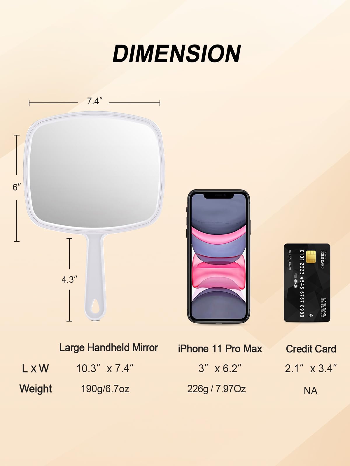 Gladmart 10.3" L x 7.4" W Hand Mirror for Home and Barber, Black
