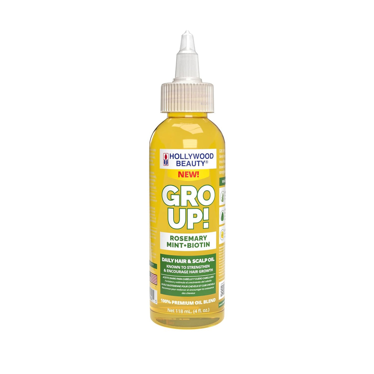 Hollywood Beauty Gro Up! Daily Hair & Scalp Oil with Rosemary, Mint, and Biotin, 4 fl oz