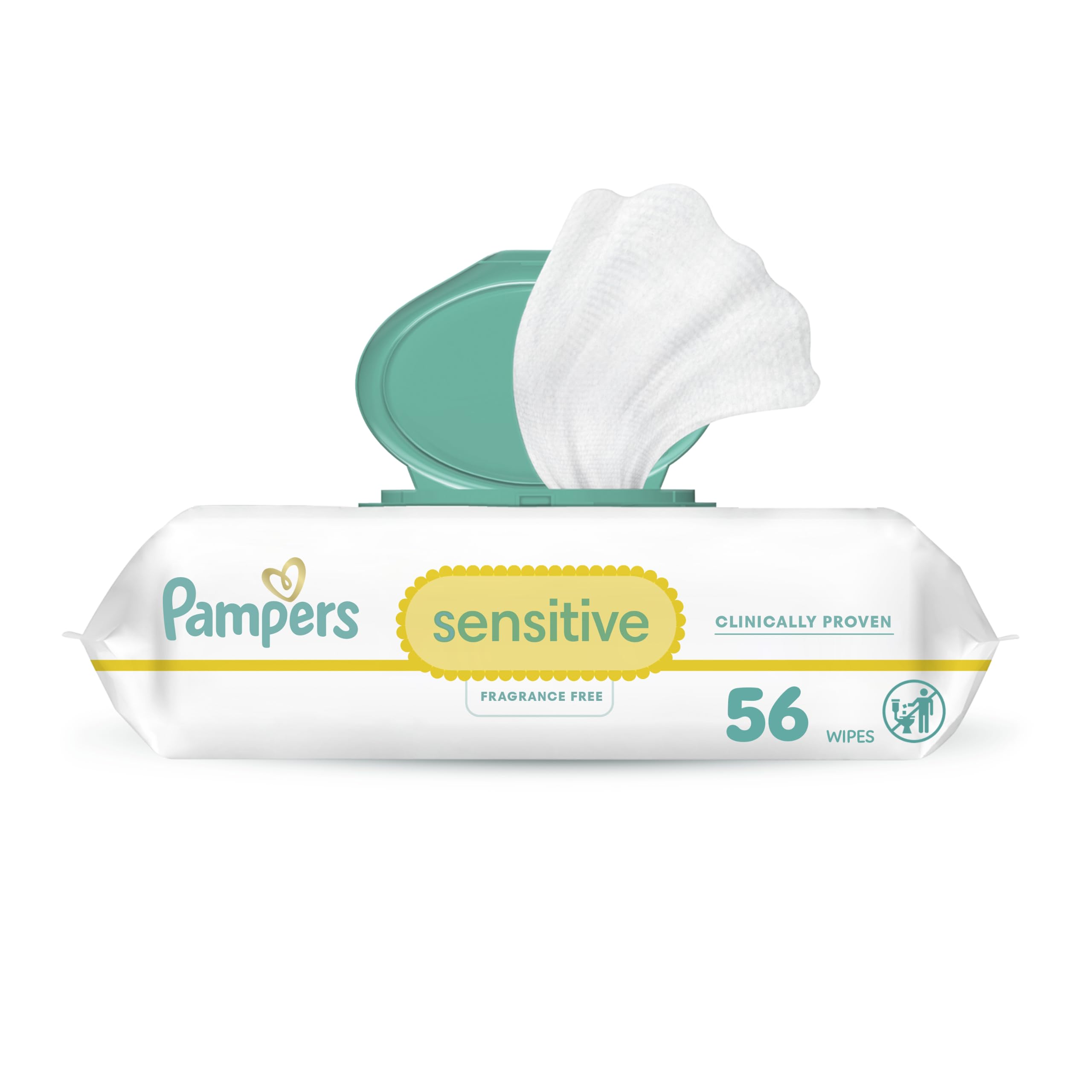 Pampers Sensitive Baby Wipes, Clinically Proven, Fragrance Free, Unscented, Water Based, Hypoallergenic, Multi-Use, Hand Wipes 1008 Wipes Total (18X Flip-Top Packs) [Packaging May Vary]