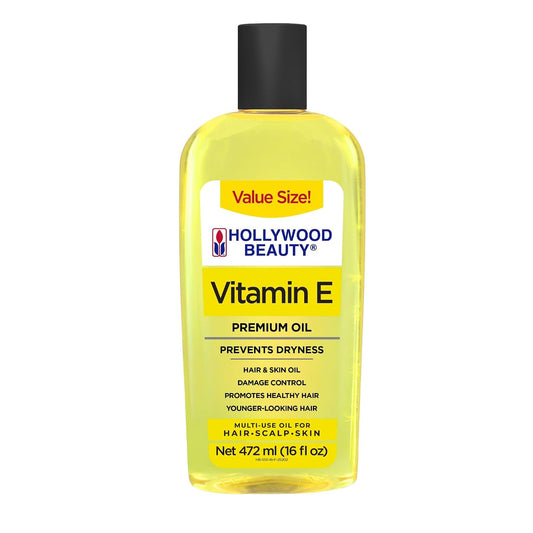 Hollywood Beauty Vitamin E Oil for Hair, Scalp, and Skin, VALUE SIZE 16 fl oz - Prevents Dryness and Helps Repair Damage