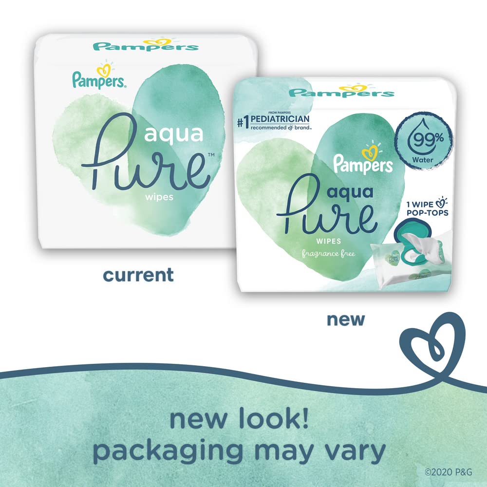 Pampers Aqua Pure Baby Wipes, 99% Water, Fragrance Free, Unscented, Water Based, Multi-Use, 896 Wipes Total (16X Flip-Top Packs) [Packaging May Vary]