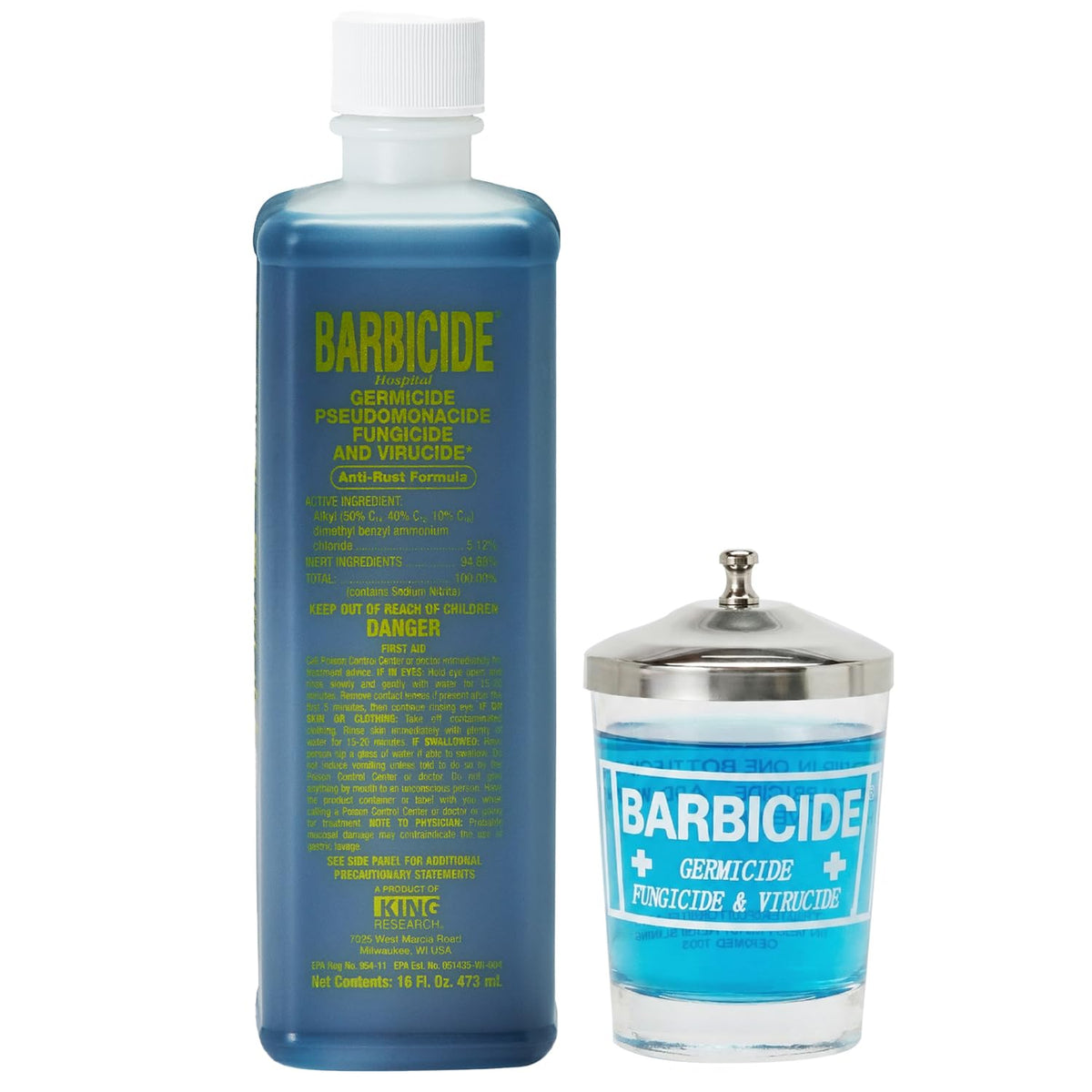 BARBICIDE Disinfectant Jar and Concentrate Starter Set (37 Oz Jar +16 Fl Oz)– Professional Salon, Spa & Barber Tool Sanitizing Kit