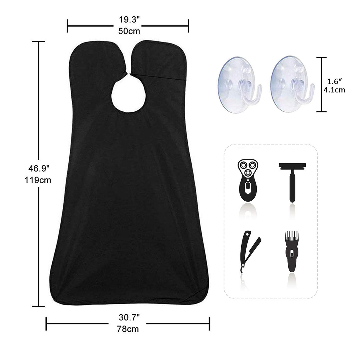 Beard Bib for Men, Shaving Hair Catcher Apron with Suction Cups, White