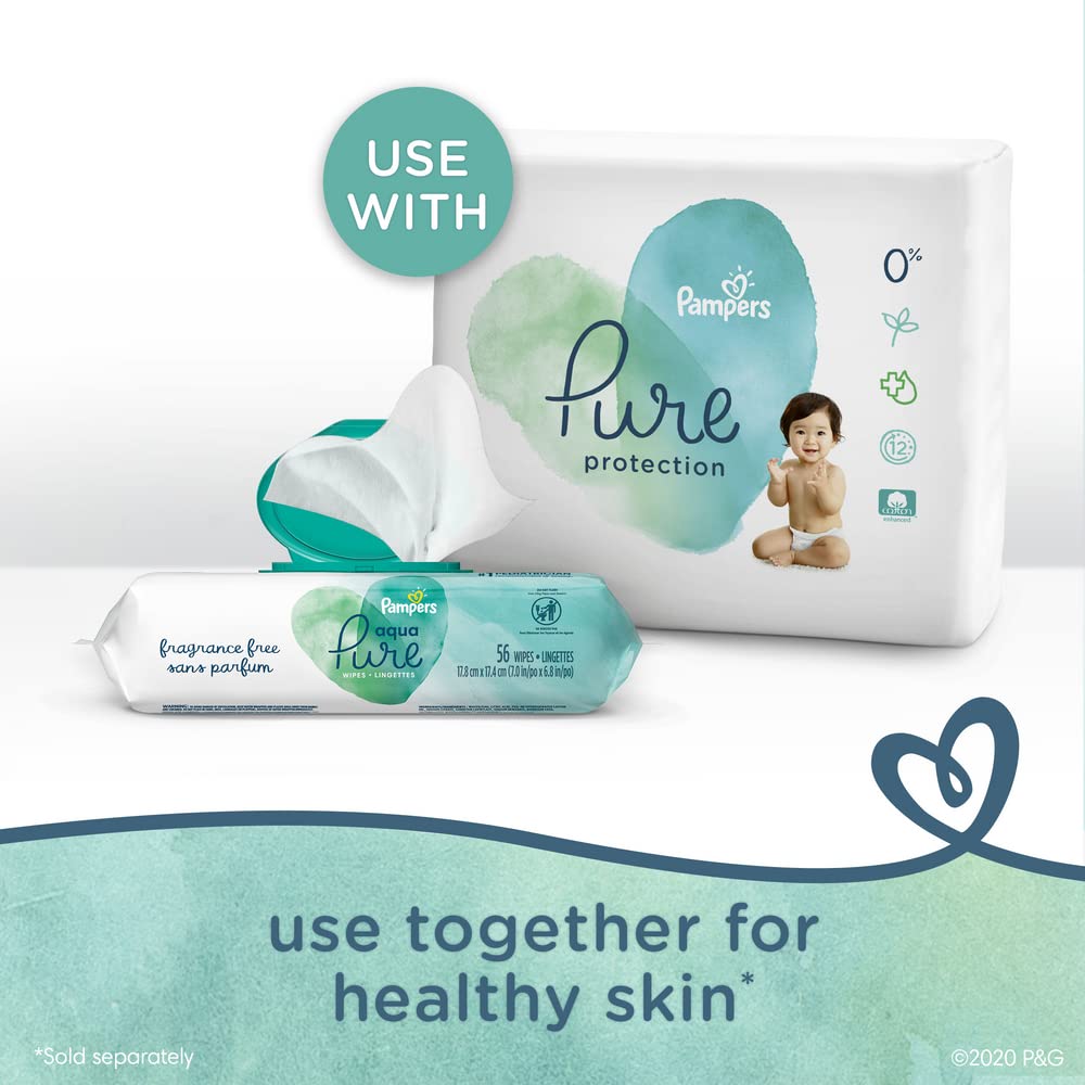 Pampers Aqua Pure Baby Wipes, 99% Water, Fragrance Free, Unscented, Water Based, Multi-Use, 896 Wipes Total (16X Flip-Top Packs) [Packaging May Vary]