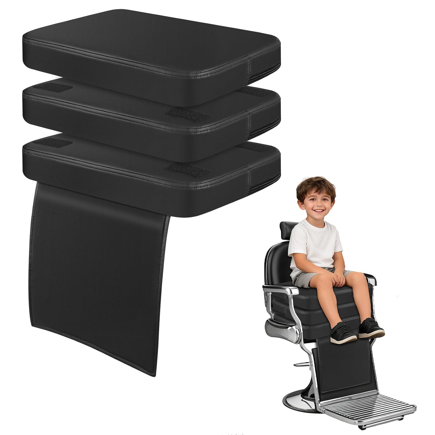 Barber Booster Seat for Kids, 18 x 13 x 7 inch Booster Seat for Salon Chair | 3-Layer Adjustable Kids Salon Booster Seat for Hair Cutting, 45D High-Density Foam Styling Chair Booster Cushion