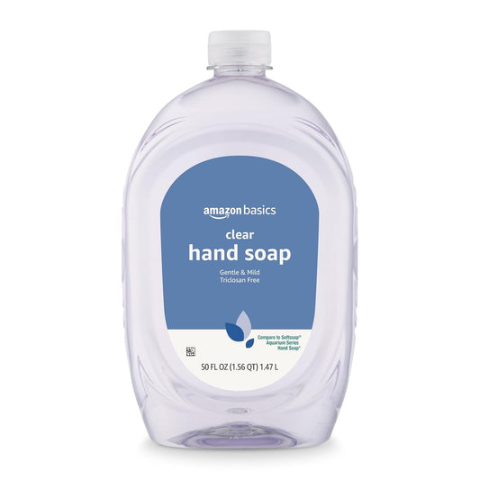 Amazon Basics Gentle & Mild Clear Liquid Hand Soap Refill, Triclosan-Free, Dermatologist-Tested, pH Balanced, Cruelty-Free, 50 Fluid Ounces, 1-Pack (Previously Solimo)