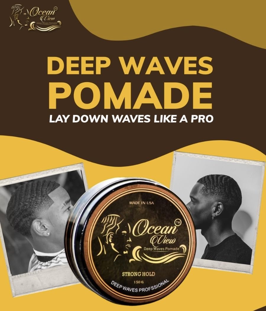 OCEAN VIEW DEEP WAVES POMADE- Water-Based Hair Cream for 360 Wave Training and Wolfing- Silky Smooth Application and Styling, Strong Hold, Easy Wash- Waver and Barber Accessories - 4oz Tin Can