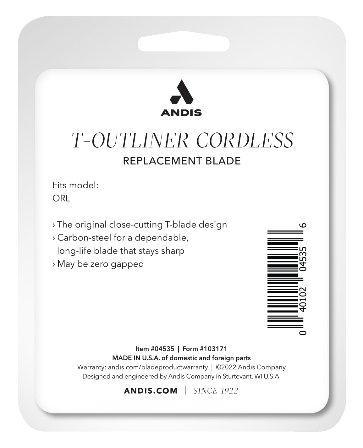 Andis 74055 Professional Corded/Cordless Hair & Beard Trimmer, Zero Gapped, Close Cutting Carbon Steel T-Outliner Blade, Grey