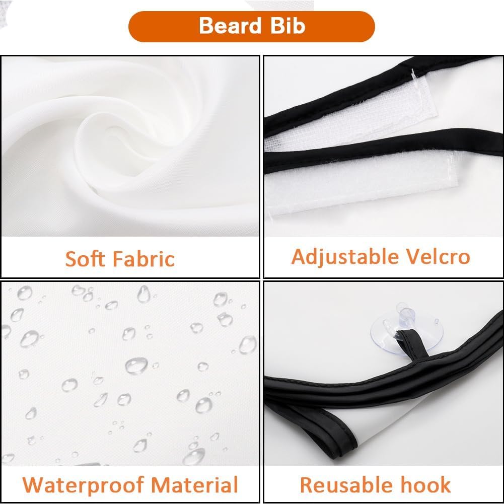 Beard Bib for Men, Shaving Hair Catcher Apron with Suction Cups, White