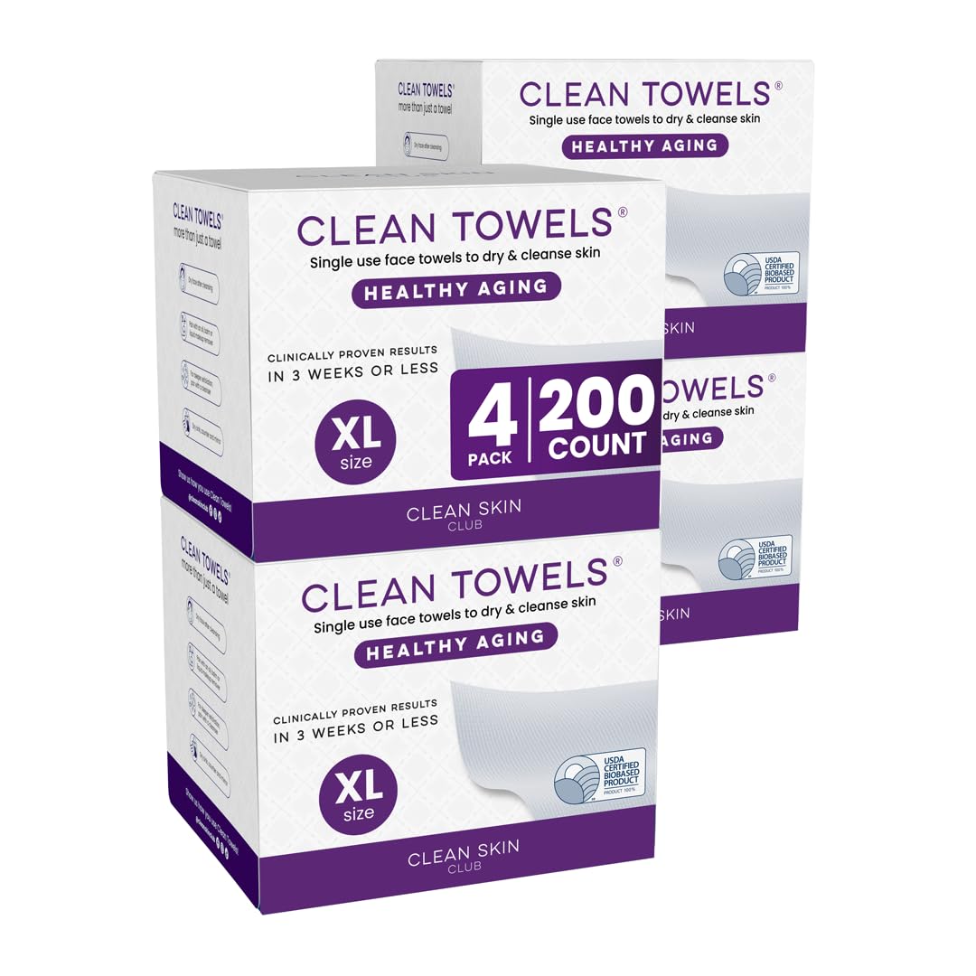 Clean Skin Club Clean Towels XL®, 100% USDA Biobased Face Towel, Disposable Face Towelette, Eczema Association Accepted, Makeup Remover Dry Wipes, Ultra Soft, 1 Pack, 50 Ct