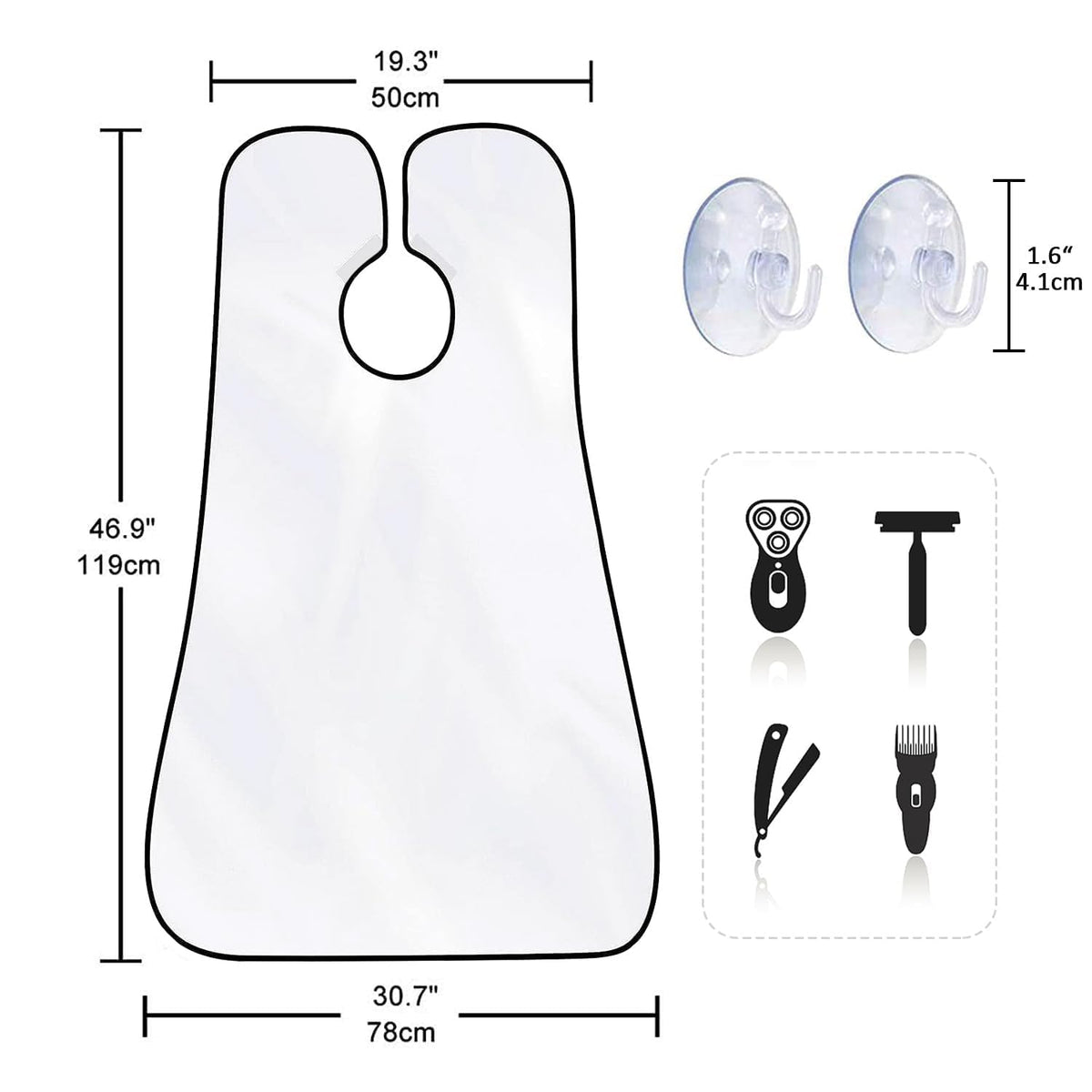 Beard Bib for Men, Shaving Hair Catcher Apron with Suction Cups, White
