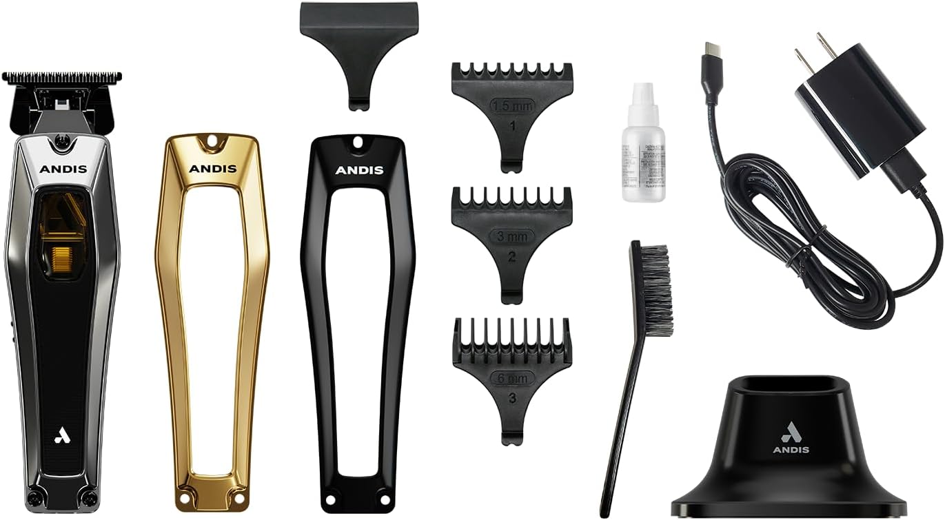Andis 562703 Recon Professional Barber Vector Motor Beard & Hair Cordless Trimmer, DLC T-Blade, USB-C Charging with Premium Charge Stand, Black