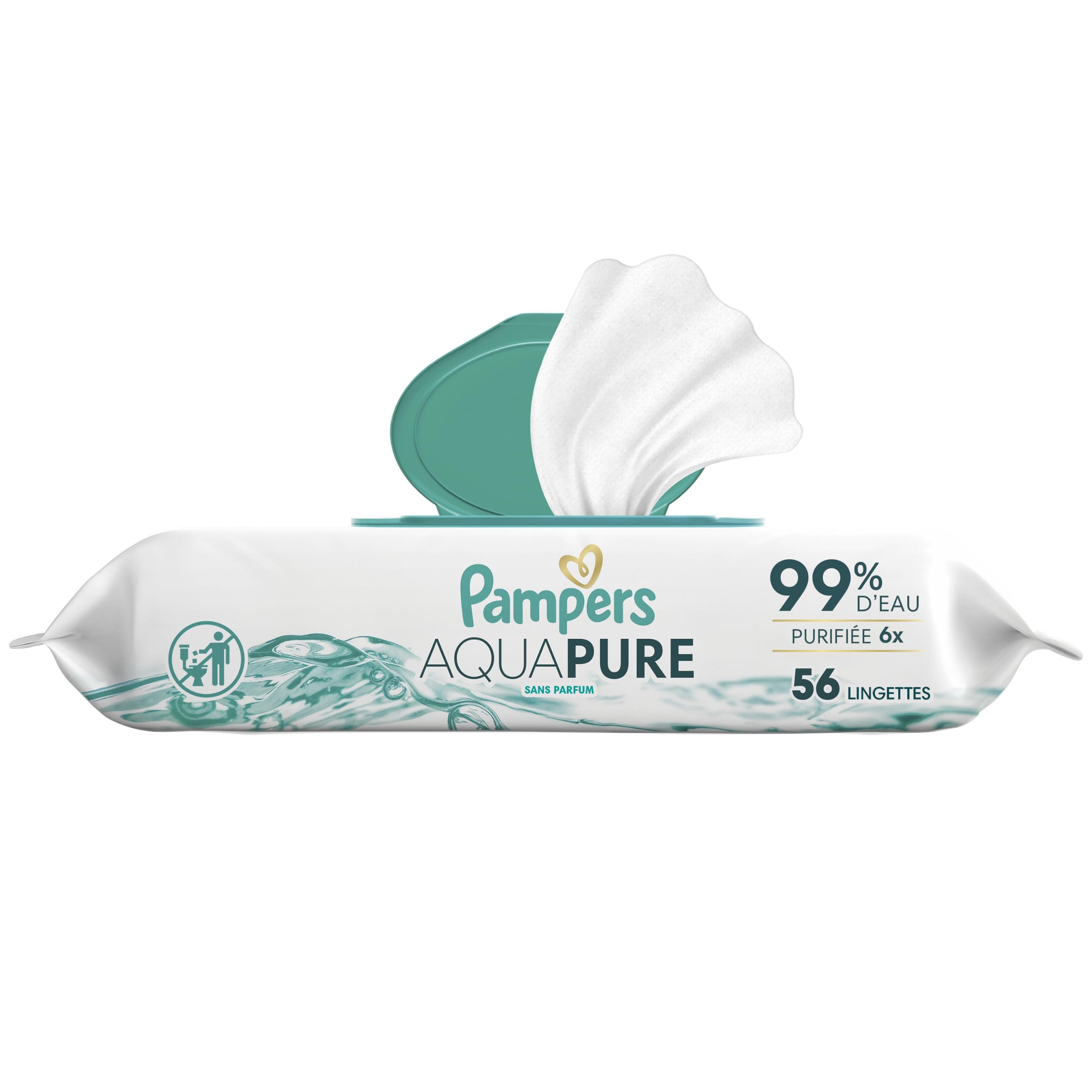 Pampers Aqua Pure Baby Wipes, 99% Water, Fragrance Free, Unscented, Water Based, Multi-Use, 896 Wipes Total (16X Flip-Top Packs) [Packaging May Vary]