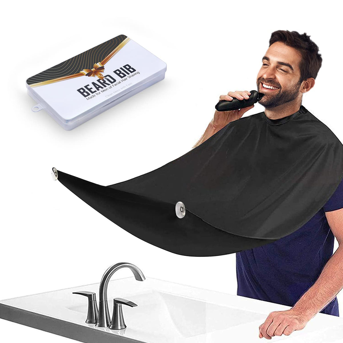 Beard Bib for Men, Shaving Hair Catcher Apron with Suction Cups, White