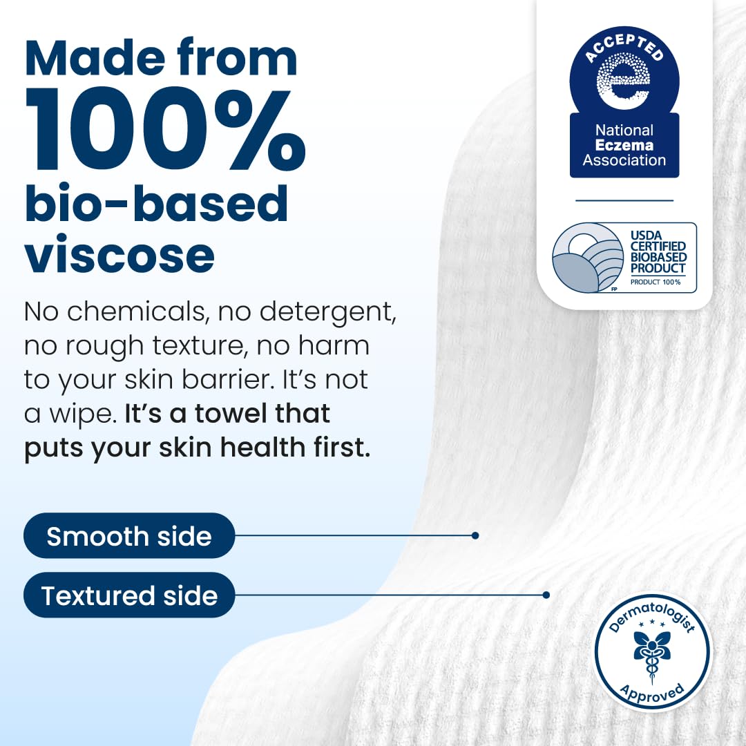 Clean Skin Club Clean Towels XL®, 100% USDA Biobased Face Towel, Disposable Face Towelette, Eczema Association Accepted, Makeup Remover Dry Wipes, Ultra Soft, 1 Pack, 50 Ct
