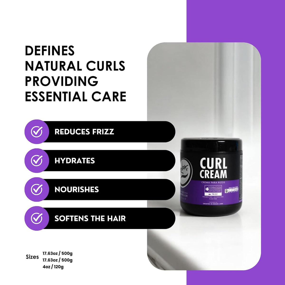 Rolda Curl Cream - Curly Hair Products for Men - Anti Frizz Curl Defining Cream with Oil Blend - Hydrates, Enhances Shine & Texture - Nourishes & Softens Strands - Non-Greasy & Lightweight (17.63 oz)