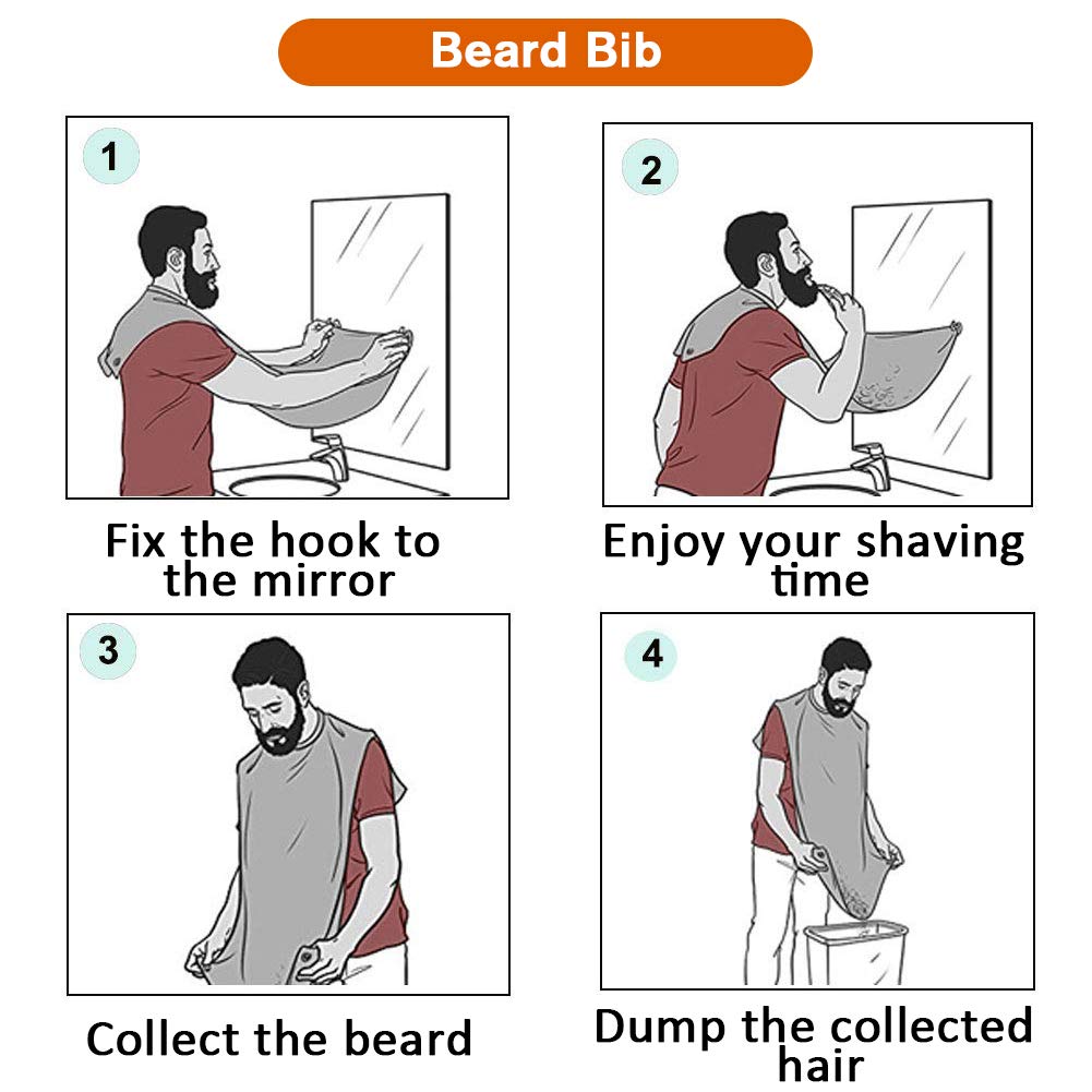 Beard Bib for Men, Shaving Hair Catcher Apron with Suction Cups, White