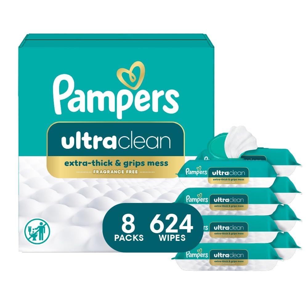 Pampers Ultraclean Baby Wipes (Previously 'Free & Gentle'), 99% Water, Hypoallergenic, Unscented, 100% Plant Based, Plastic-Free, 936 Wipes Total (12X Flip-Top Packs)