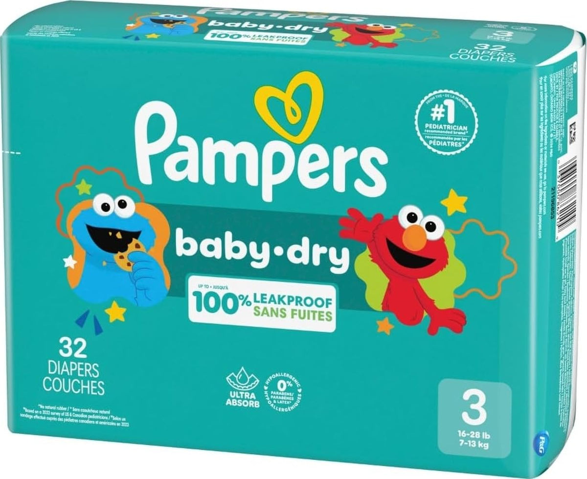 Pampers Baby Dry Ultra Cushiony Diapers, Size 5 (20-37 lbs), 132 Count, Up to 100% Leakproof
