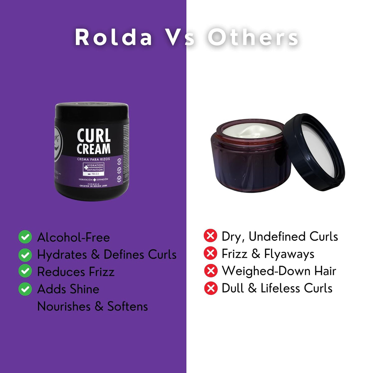 Rolda Curl Cream - Curly Hair Products for Men - Anti Frizz Curl Defining Cream with Oil Blend - Hydrates, Enhances Shine & Texture - Nourishes & Softens Strands - Non-Greasy & Lightweight (17.63 oz)
