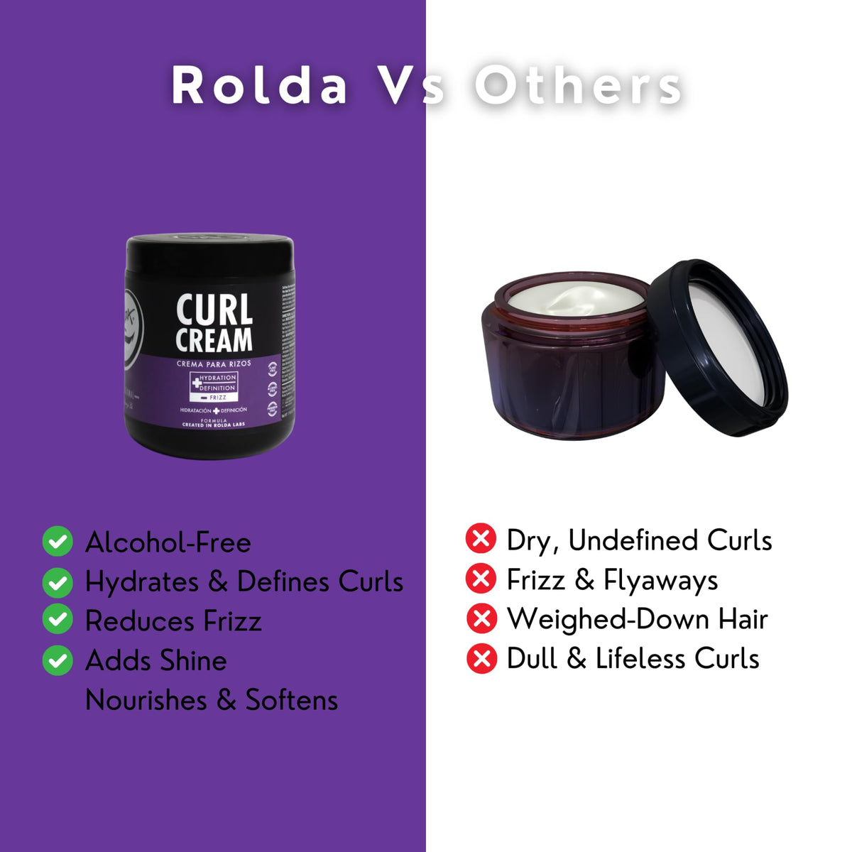 Rolda Curl Cream - Curly Hair Products for Men - Anti Frizz Curl Defining Cream with Oil Blend - Hydrates, Enhances Shine & Texture - Nourishes & Softens Strands - Non-Greasy & Lightweight (17.63 oz)