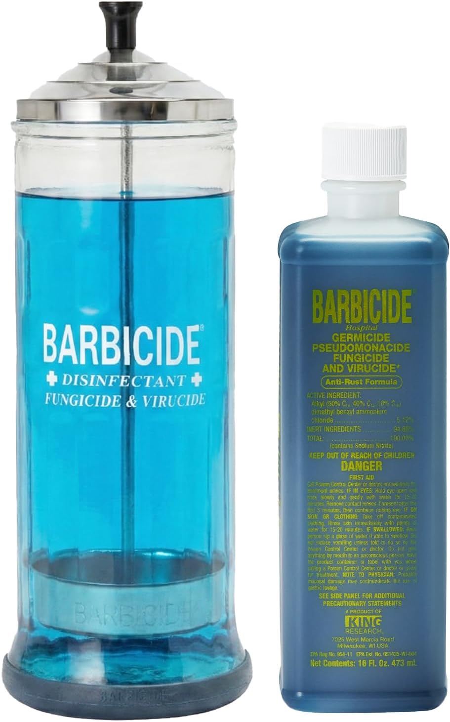 BARBICIDE Disinfectant Jar and Concentrate Starter Set (37 Oz Jar +16 Fl Oz)– Professional Salon, Spa & Barber Tool Sanitizing Kit