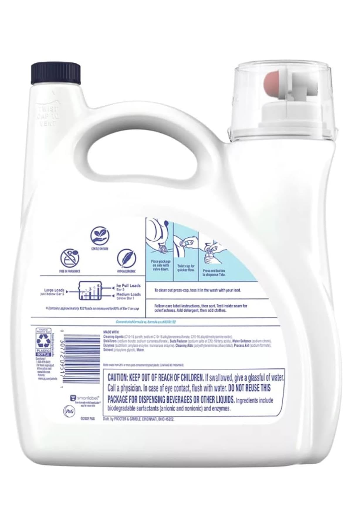 Tide Free & Gentle Liquid Laundry Detergent, 100 Loads, 132 fl oz, Tide Laundry Detergent, Clean Laundry Detergent