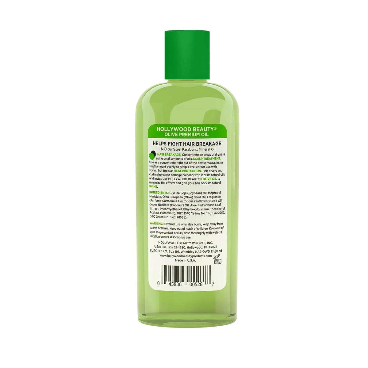 Hollywood Beauty Olive Hair Oil, 8oz Bottle, Also for Bath, Body and Nails, Fights hair breakage, Hair treatment, Adds shine, Heat Protection