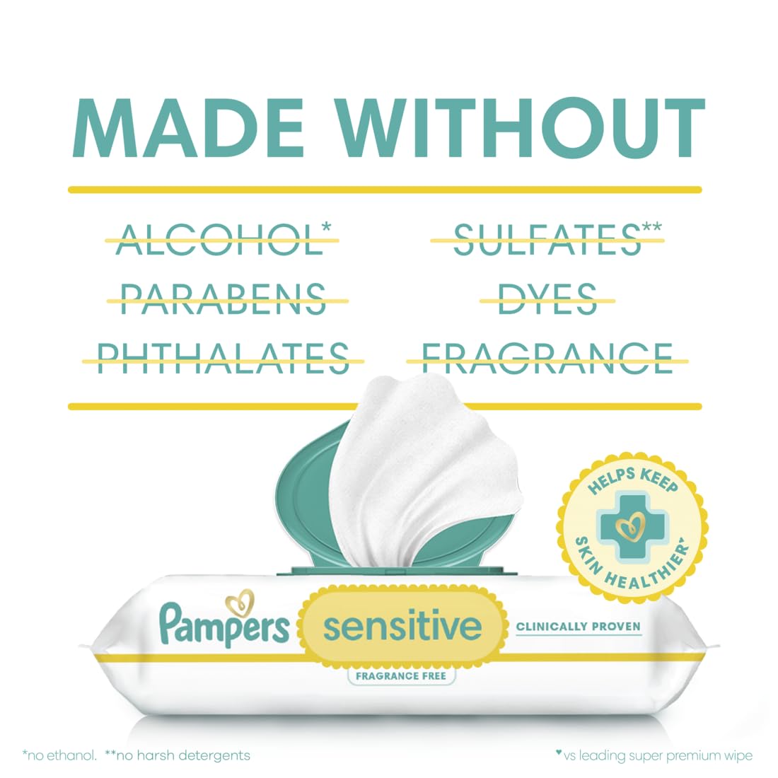 Pampers Sensitive Baby Wipes, Clinically Proven, Fragrance Free, Unscented, Water Based, Hypoallergenic, Multi-Use, Hand Wipes 1008 Wipes Total (18X Flip-Top Packs) [Packaging May Vary]