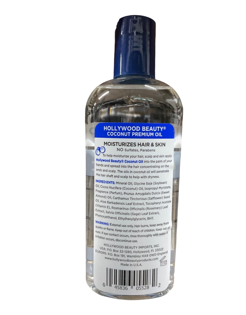 Hollywood Beauty Coconut Hair Oil, 8oz Bottle, Moisturizes Hair & Skin, Replenishes Important Hair Lipids, Body & Massage Oil, Helps Releve Scalp Dryness, Reduces Dandruff