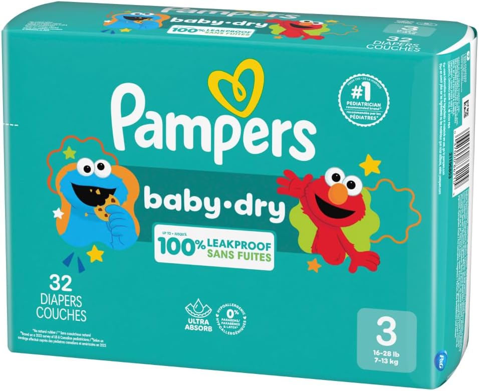 Pampers Diapers - Baby Dry - Size 3, 104 Count, Absorbent Disposable Infant Diaper (Packaging May Vary)