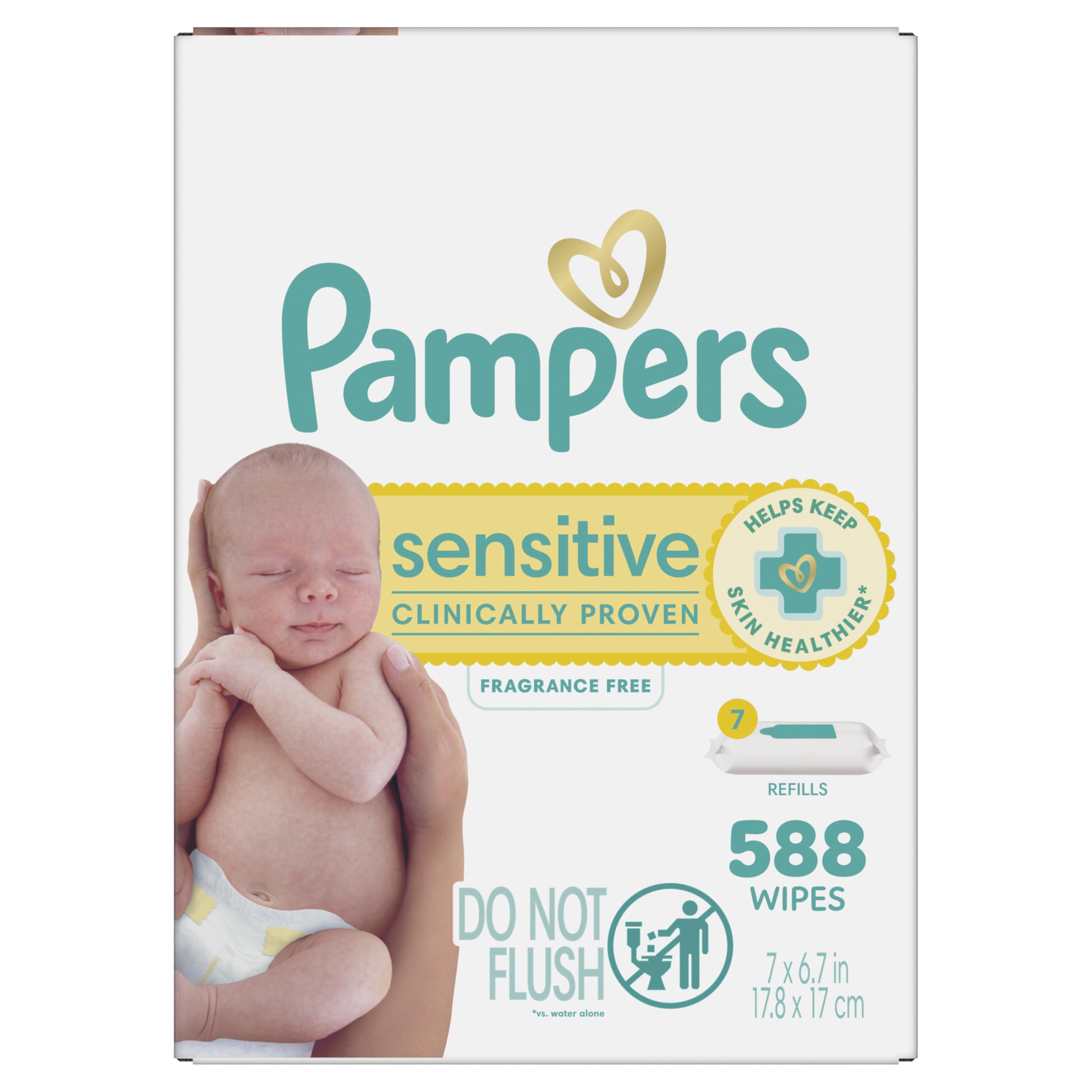 Pampers Sensitive Baby Wipes, Clinically Proven, Fragrance Free, Unscented, Water Based, Hypoallergenic, Multi-Use, Hand Wipes 1008 Wipes Total (18X Flip-Top Packs) [Packaging May Vary]