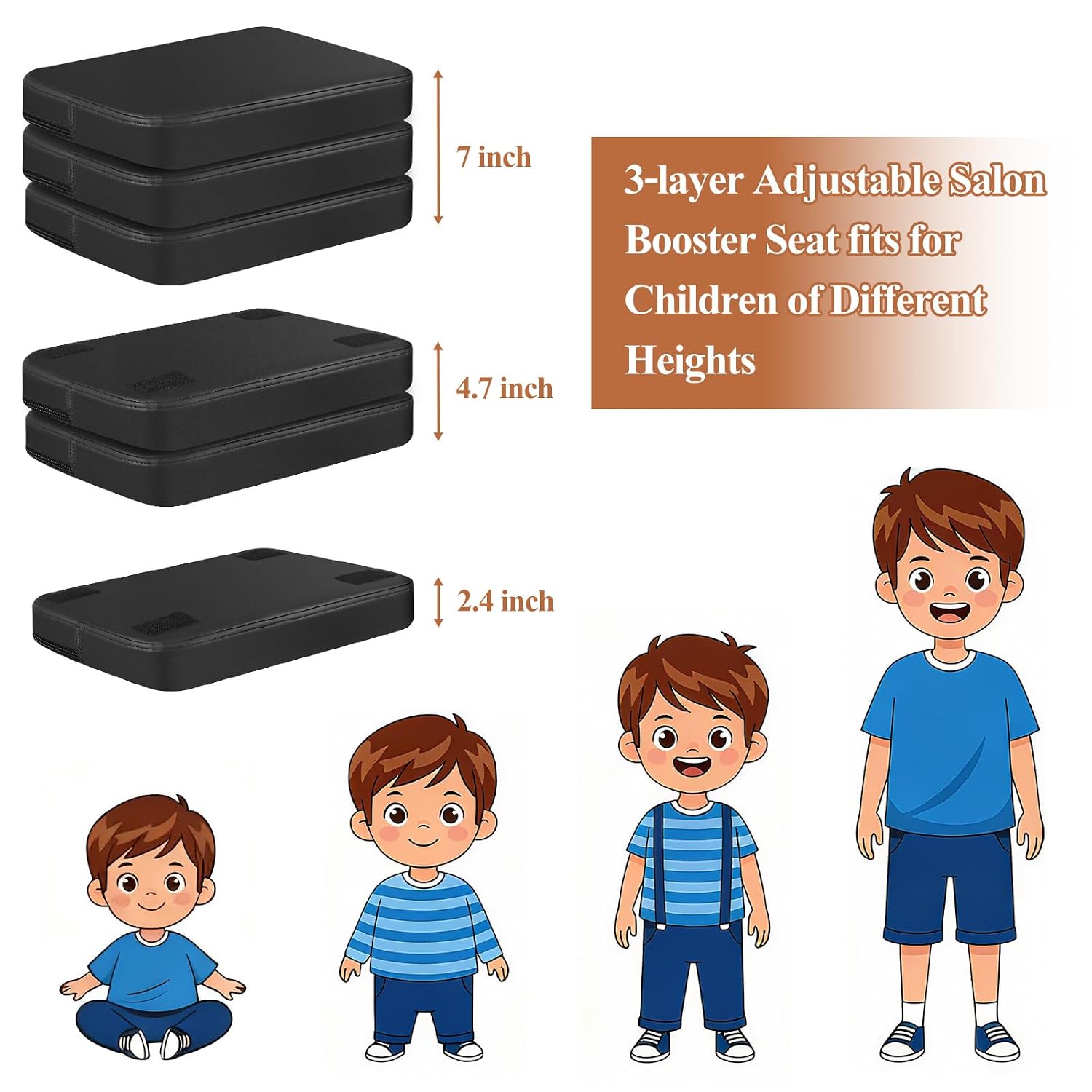Barber Booster Seat for Kids, 18 x 13 x 7 inch Booster Seat for Salon Chair | 3-Layer Adjustable Kids Salon Booster Seat for Hair Cutting, 45D High-Density Foam Styling Chair Booster Cushion