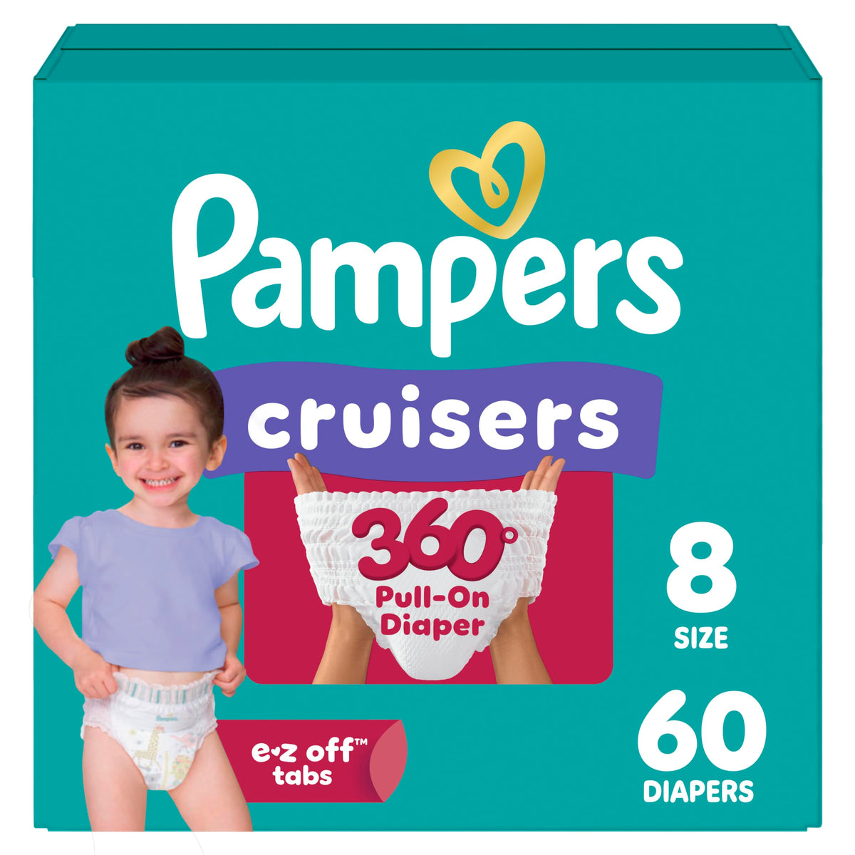 Pampers Diapers - Cruisers 360 - Size 5, 128 Count, up to 100% Leakproof Pull-On Diaper for Active Babies