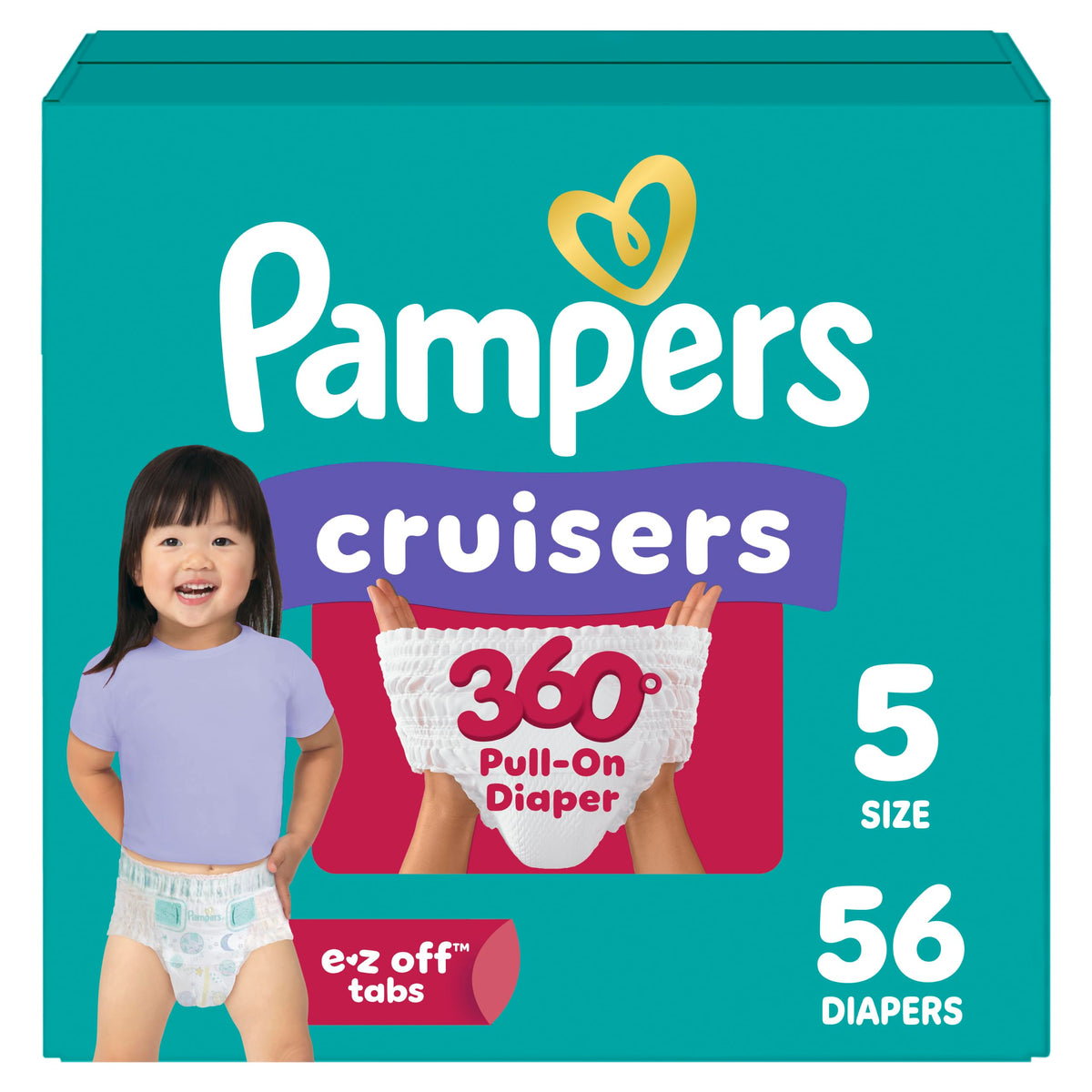Pampers Diapers - Cruisers 360 - Size 5, 128 Count, up to 100% Leakproof Pull-On Diaper for Active Babies