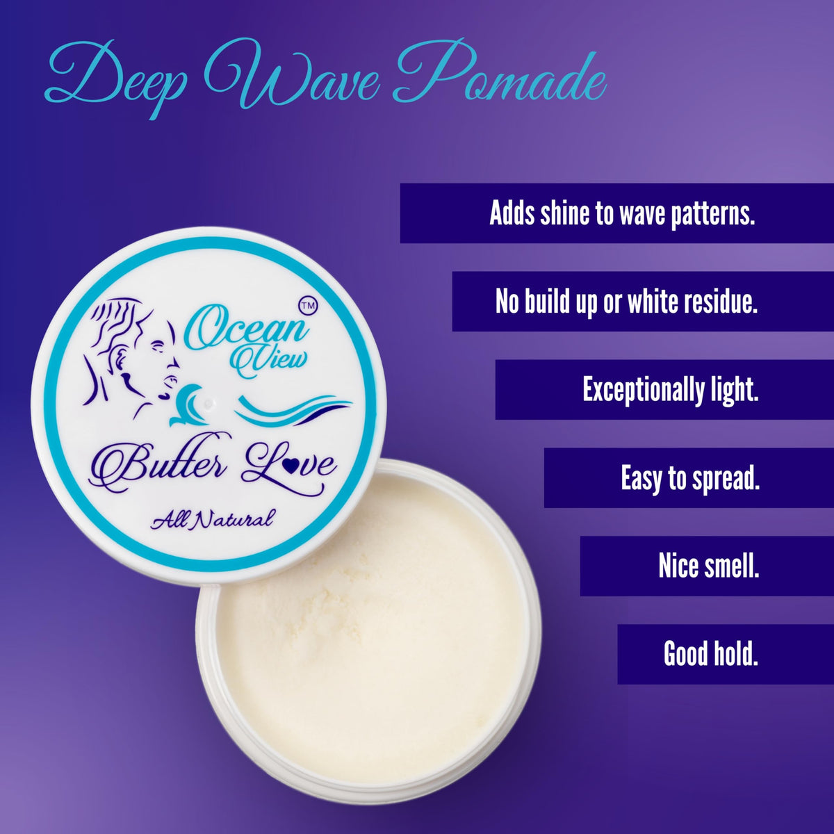 OCEAN VIEW DEEP WAVES POMADE- Water-Based Hair Cream for 360 Wave Training and Wolfing- Silky Smooth Application and Styling, Strong Hold, Easy Wash- Waver and Barber Accessories - 4oz Tin Can